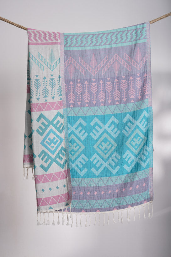 Aztec Pattern Rose Pale Turkish Towel